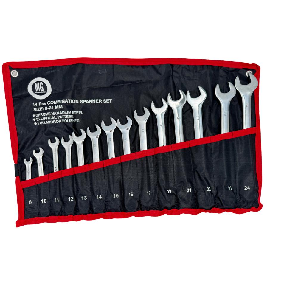 Juego de llaves combinadas brillantes milimétricas estuche en lona bjt196e MG Black Jack
