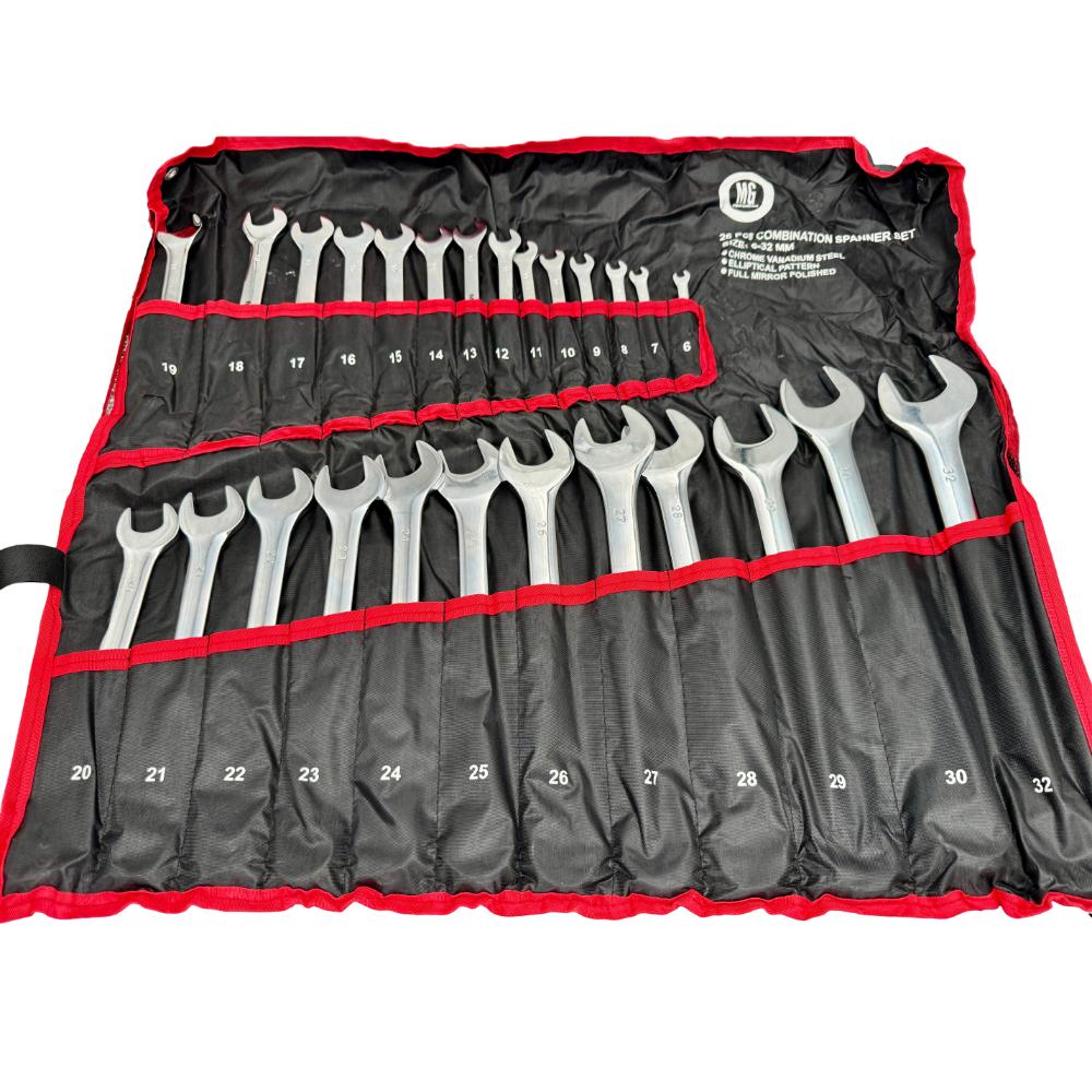 Juego de llaves combinadas brillantes milimétricas estuche en lona bjt196e MG Black Jack
