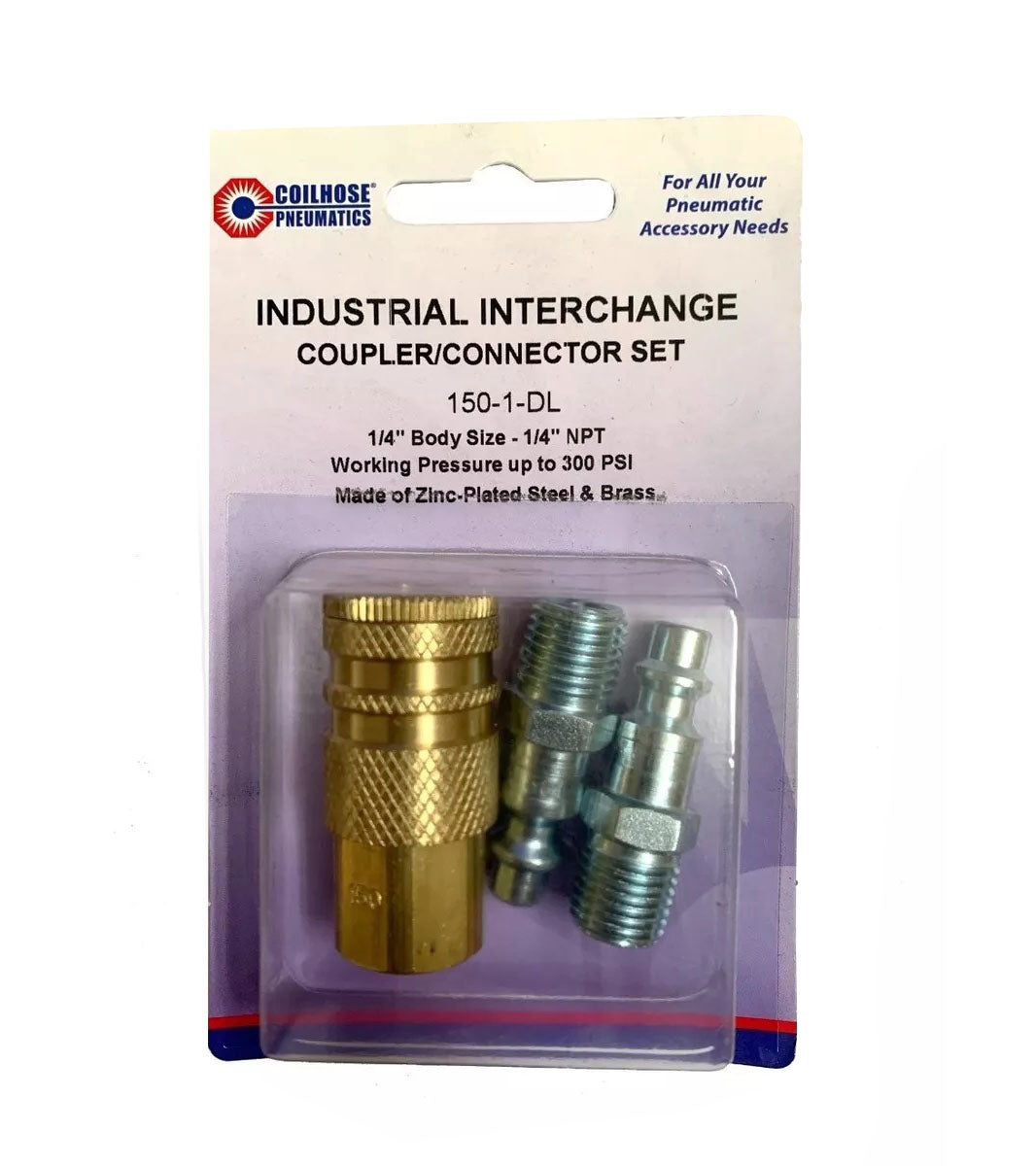 Juego de acoples 3 piezas 1/4, 1 fitting y 2 machos 150-1-DL Coilhose