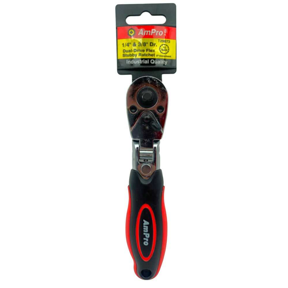 Ratchet dual flexible corto 1/4" & 3/8" con bloqueo de seguridad T29873 Ampro