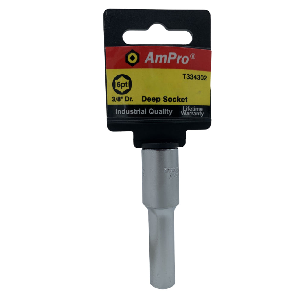 Copa en pulgadas larga acero cromo vanadio cuadrante 3/8" x 6 puntos Ampro