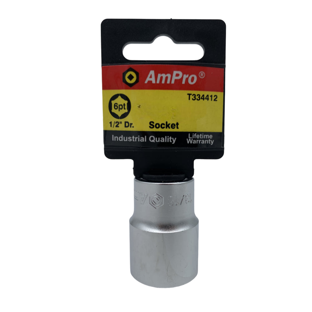 Copa en pulgadas corta acero cromo vanadio cuadrante 1/2" x 6 puntos Ampro