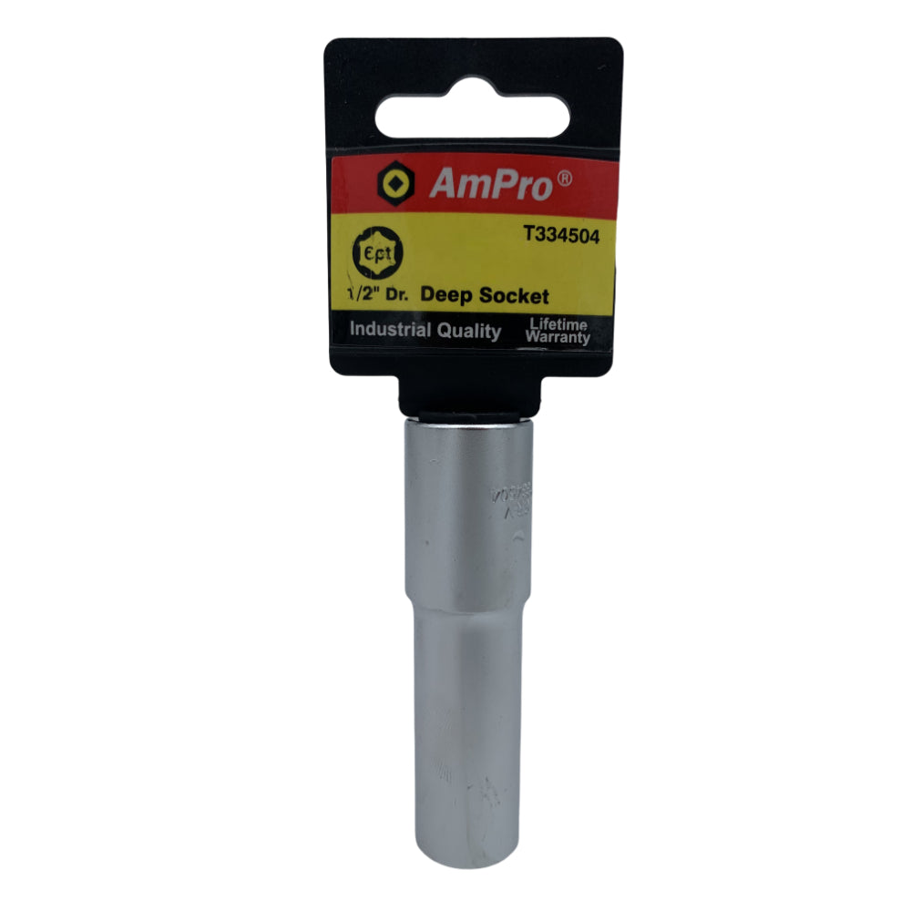 Copa en pulgadas larga acero cromo vanadio cuadrante 1/2" x 6 puntos Ampro
