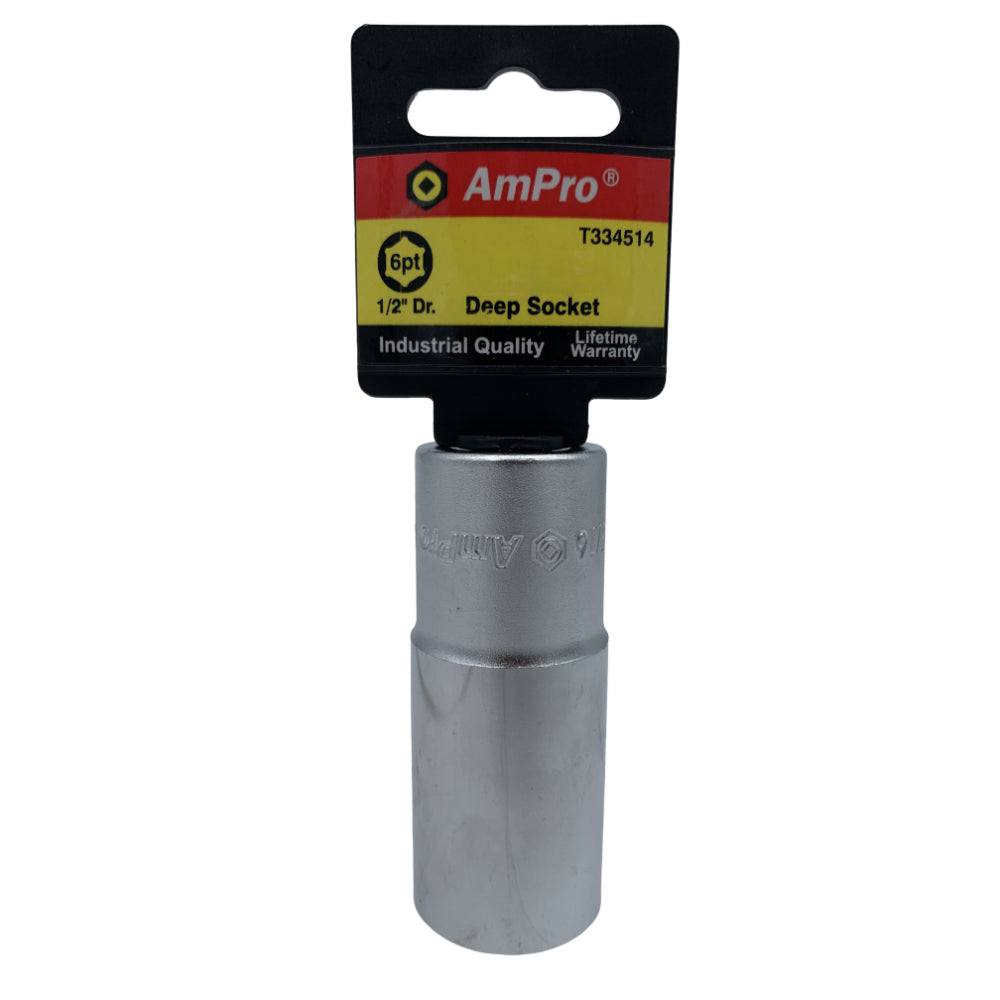 Copa en pulgadas larga acero cromo vanadio cuadrante 1/2" x 6 puntos Ampro