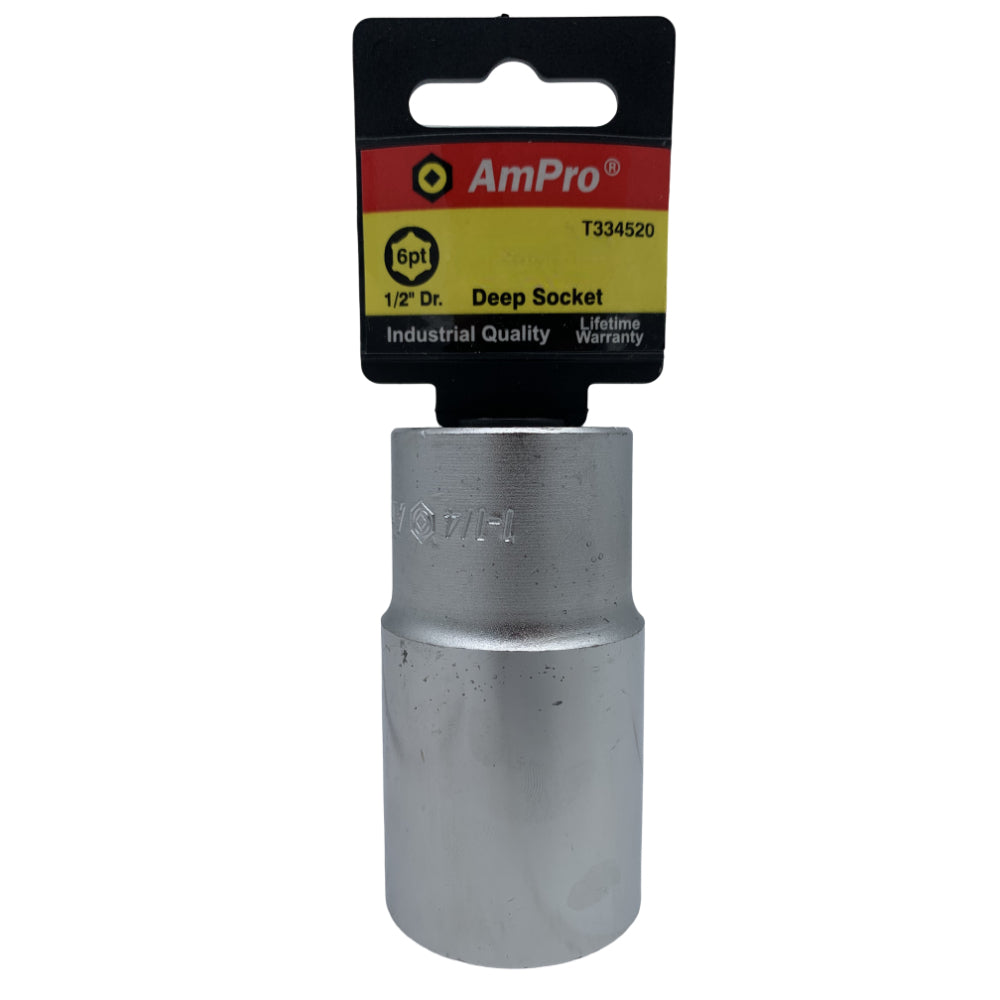 Copa en pulgadas larga acero cromo vanadio cuadrante 1/2" x 6 puntos Ampro