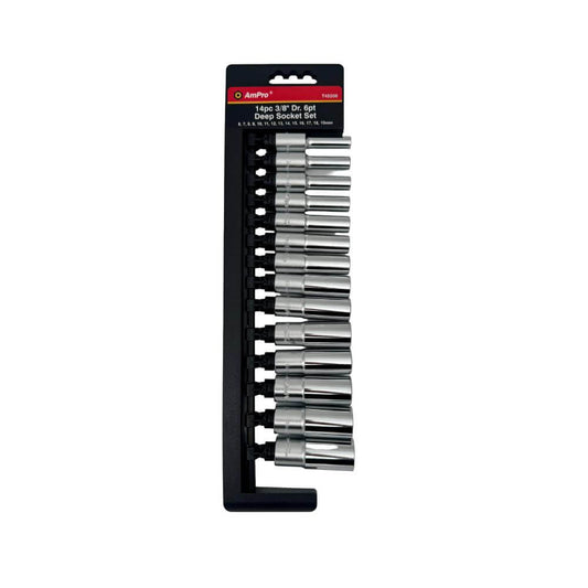 Juego de copas largas milimetricas acero cromo vanadio cuadrante 3/8" x 6 puntos - 14 piezas 6-19mm Ampro