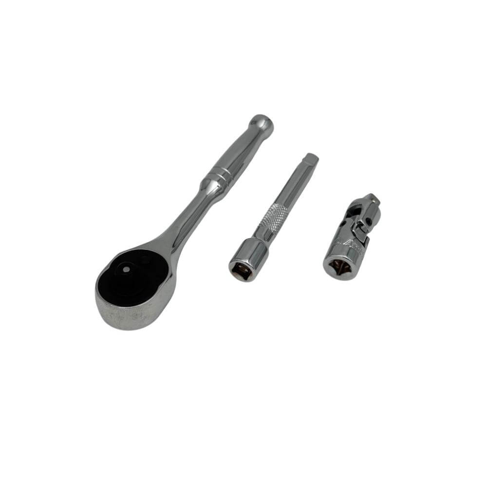 Juego de copas cortas milimetricas y pulgadas acero cromo vanadio cuadrante 1/4" x 6 puntos - 23piezas Ampro