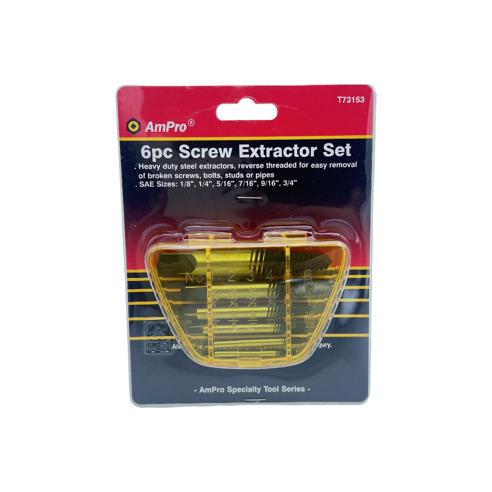 Juego extractor de tornillos 6 piezas (1/8" - 3/4") T73153 Ampro