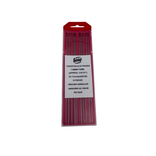 Electrodo de tugsteno rojo 175mm x 10 unidades WT20 MG Gasbar Kimpin