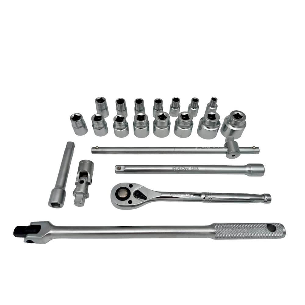 Juego de copas cortas milimetricas cromo vanadium cuadrante 1/2" x 6 puntos - 21 piezas - 8-32mm Ampro