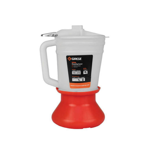 Embudo plastico medidor con base y tapa antipolvo capacidad 5lt graduable a litros y cuartos MFNL/5B Groz